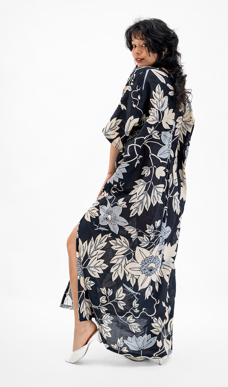 Gaun Kaftan Katun Organik Onyx, 1 ukuran