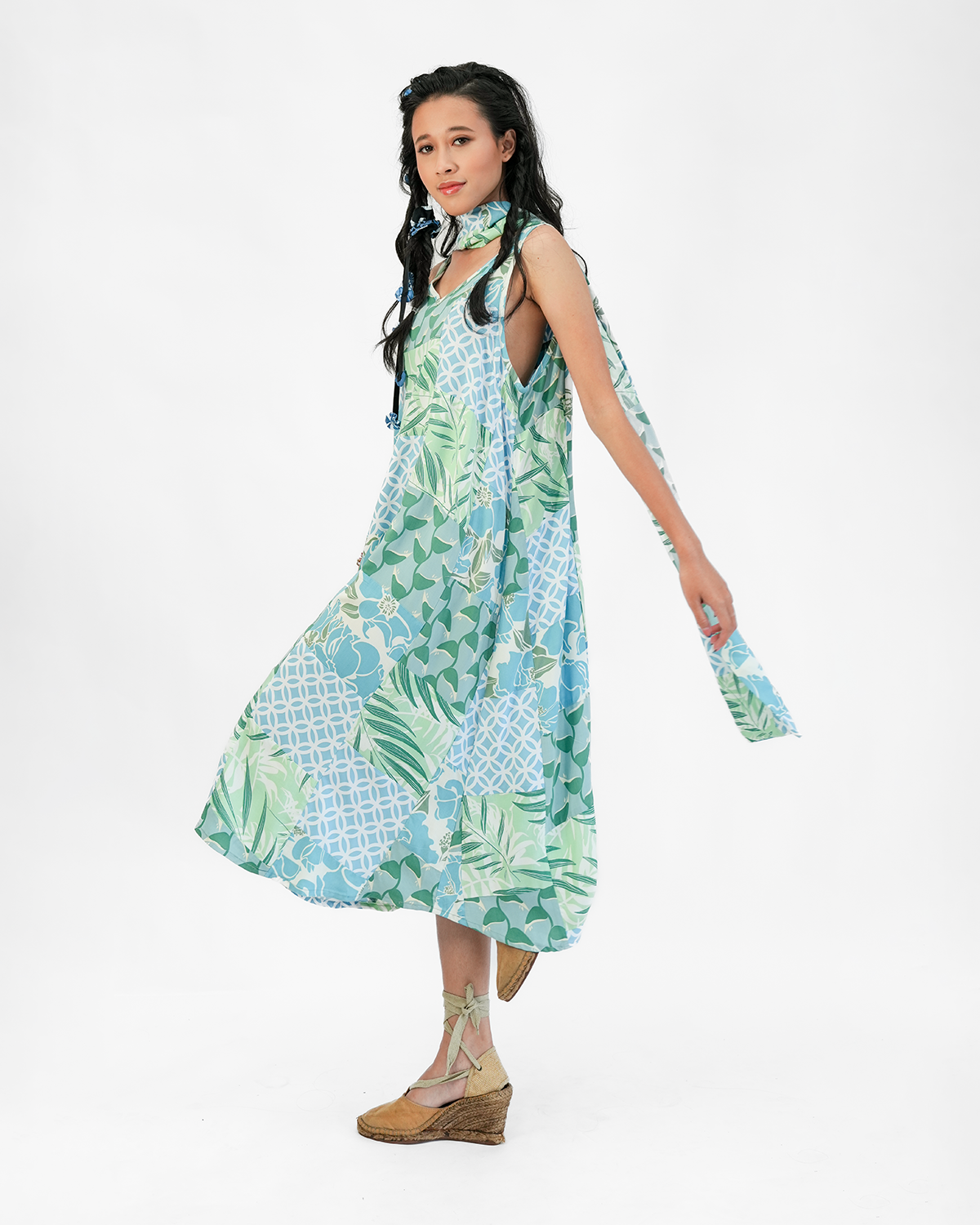 Cool Patchwork Rayon Semi Swing Dress, 3 Sizes