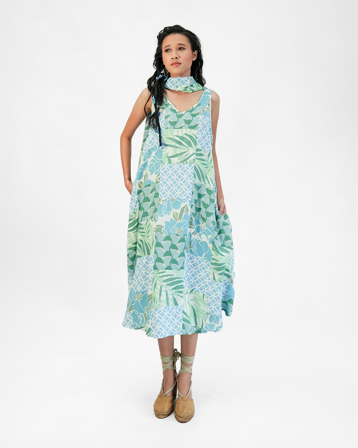 Cool Patchwork Rayon Semi Swing Dress, 3 Sizes