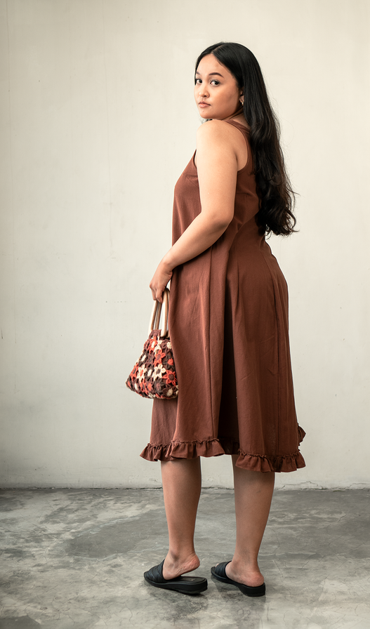 Semi Swing Ruffle Dress Cotton Linen Brown - 3 sizes - SALE CLOTHING & KIDS