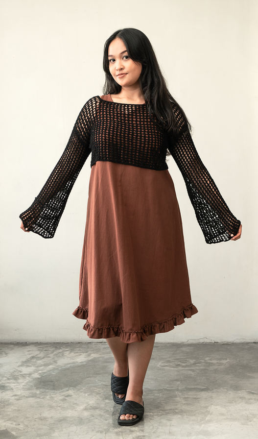 Semi Swing Ruffle Dress Cotton Linen Brown - 3 sizes - SALE CLOTHING & KIDS