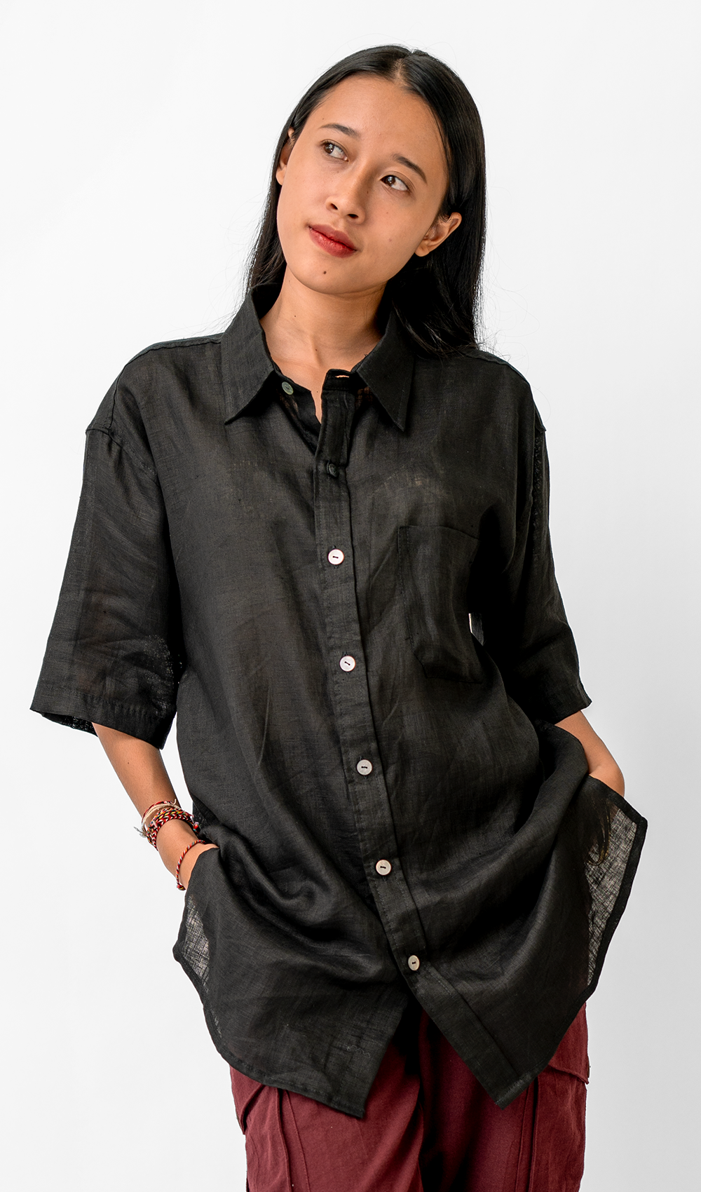 Kemeja Linen Prancis Hitam, 4 ukuran - PAKAIAN & ANAK-ANAK DISKON
