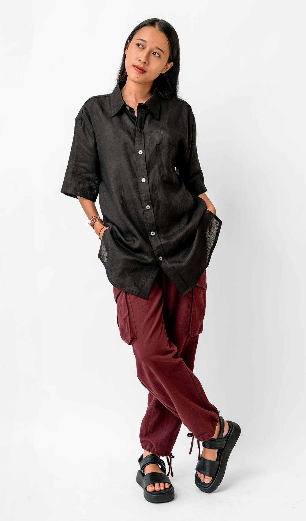 Burgundy Cotton Linen Cargo Pants, 3 sizes - SALE CLOTHING & KIDS