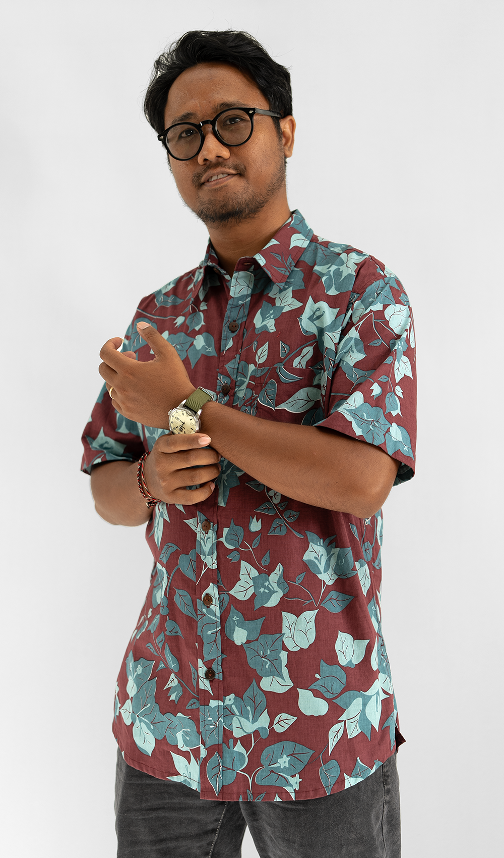 Bougainvillea Burgundy Cotton Shirt, 4 sizes