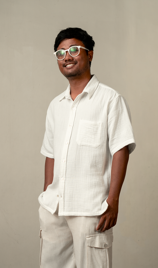 Kemeja Pria Lengan Pendek Katun Berkerut Putih, 4 Ukuran - PAKAIAN DISKON & ANAK-ANAK