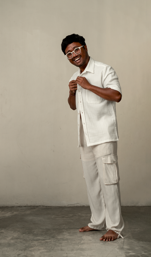 Kemeja Pria Lengan Pendek Katun Berkerut Putih, 4 Ukuran - PAKAIAN DISKON & ANAK-ANAK