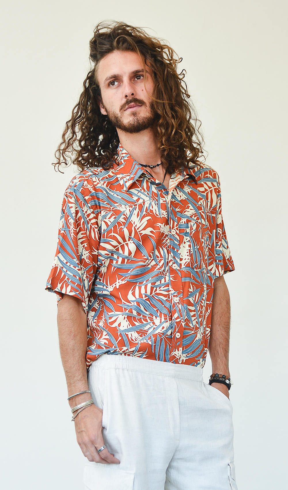 Palm Blue Spice Men's Short-Sleeved Shirt, 2 sizes - SALE CLOTHING & KIDS