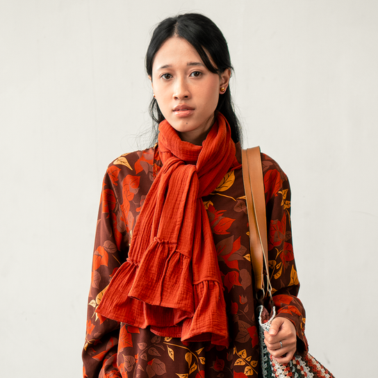 Cotton Crinkle Ruffle Scarf Red - SALE CLOTHING & KIDS