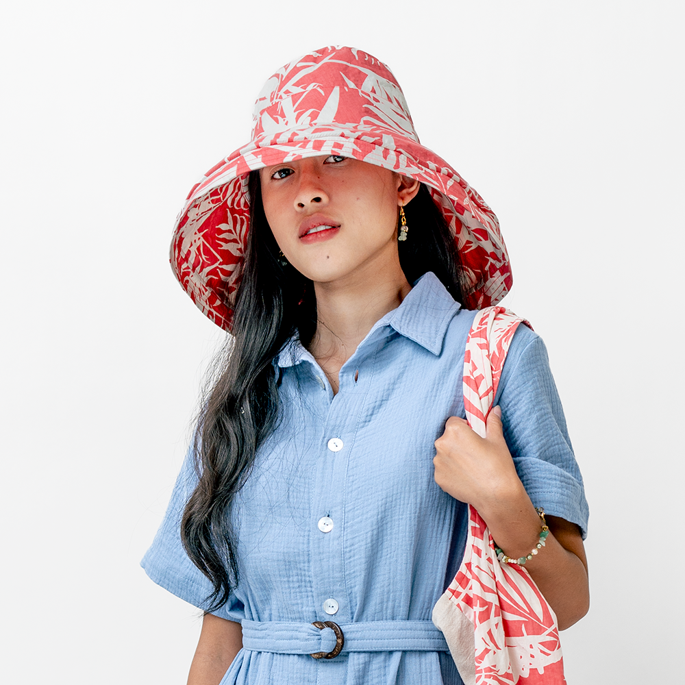 Topi Matahari Katun Coral Palm Bright - OBRAL PAKAIAN & ANAK-ANAK