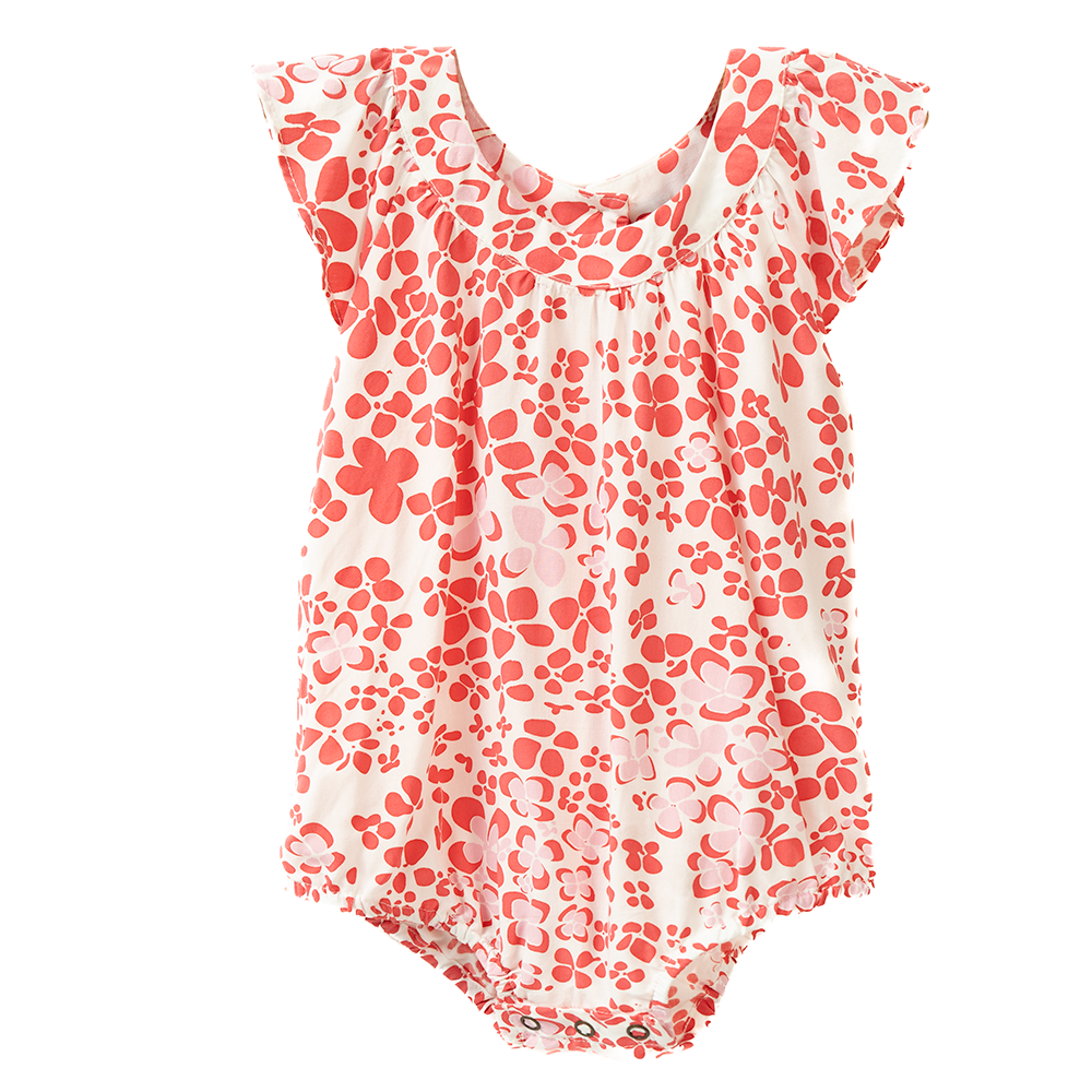 Hydrangea Bright Coral Rayon Romper, 3 sizes - SALE CLOTHING & KIDS
