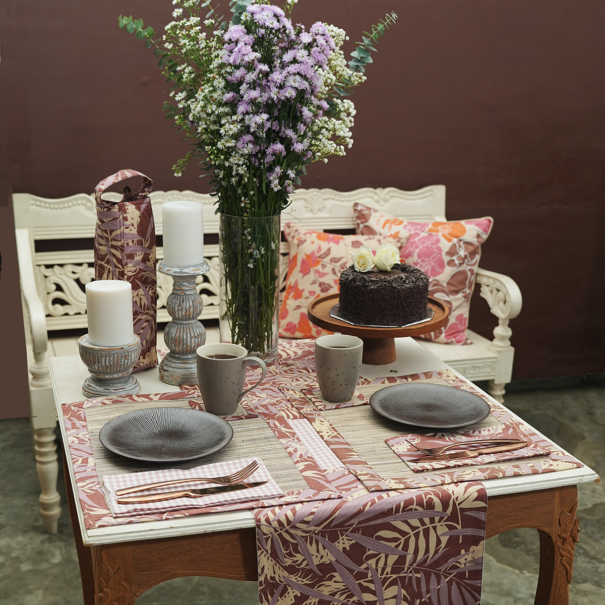 Taplak Meja Palm Lavender Sienna Waterlily, Set isi 4
