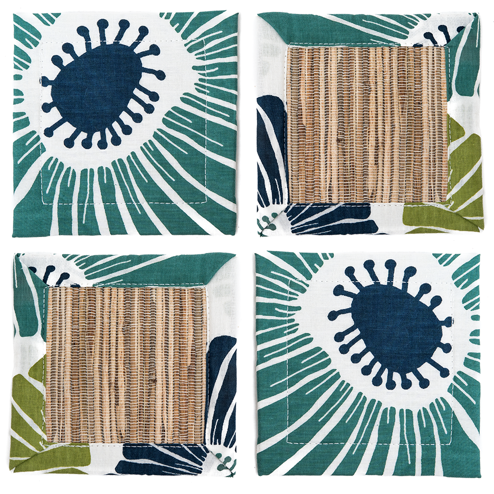 Flowers Green Blue Waterlily Coaster, set of 4