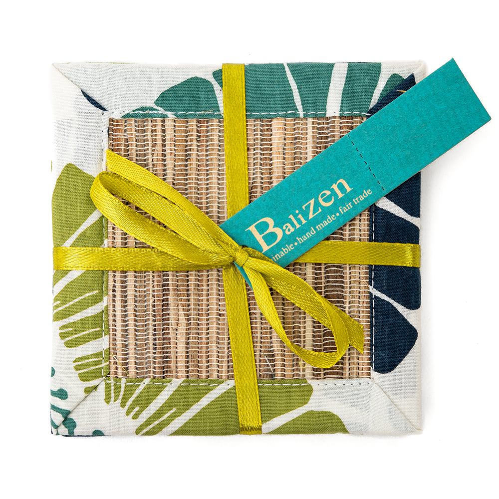 Flowers Green Blue Waterlily Coaster, set of 4