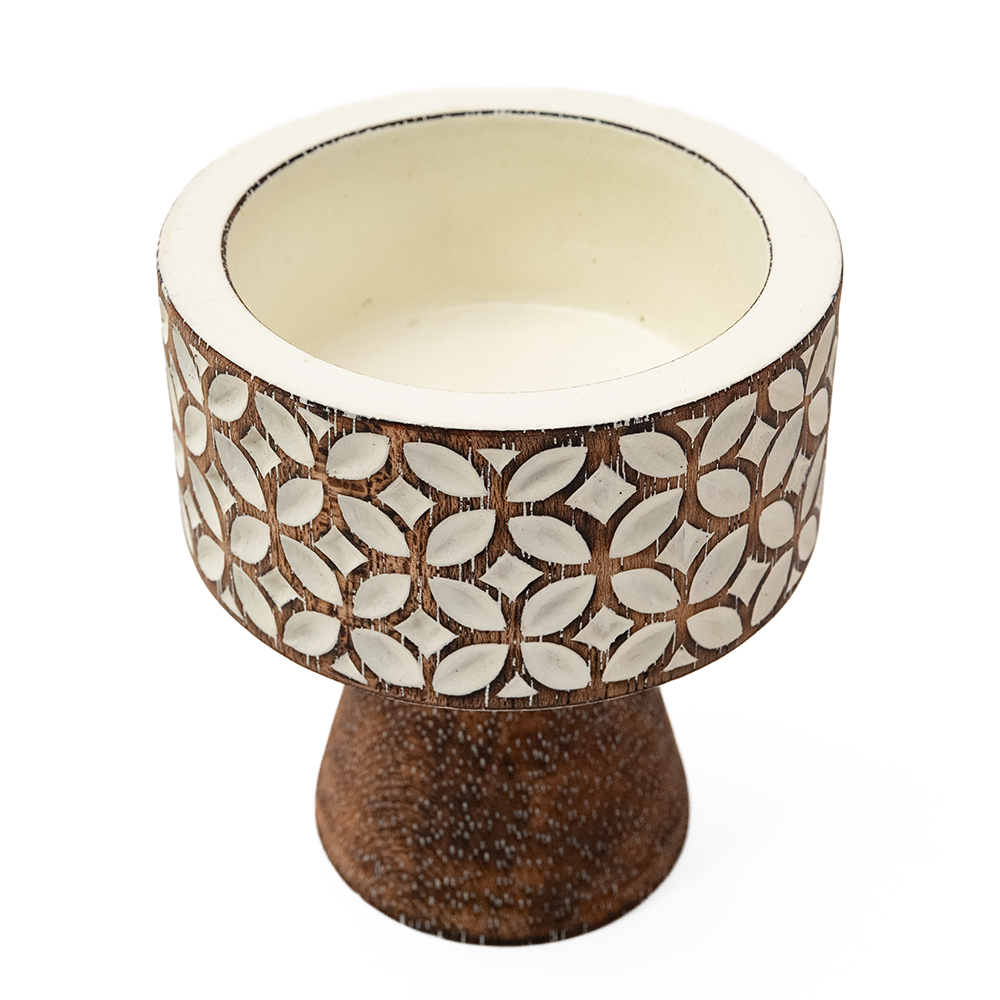 Carved Taupe Candle Holder