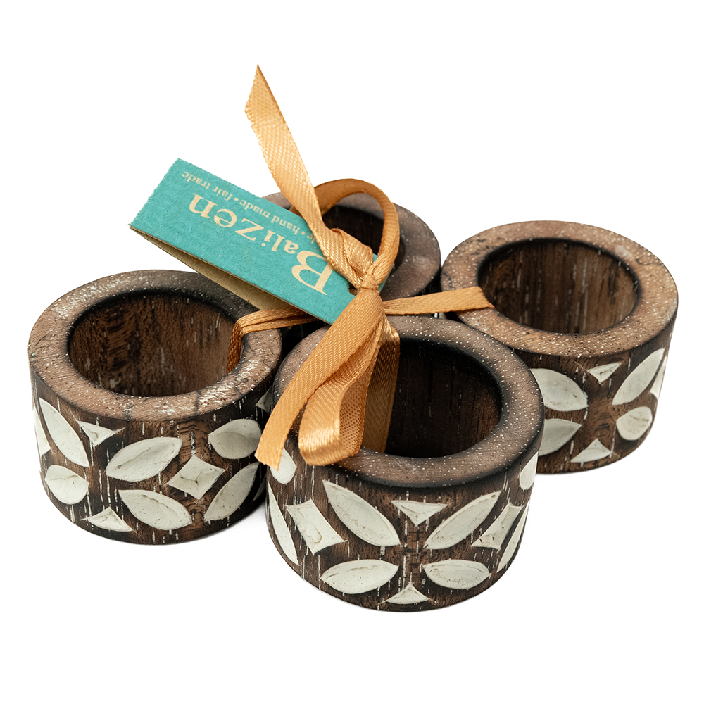 Carved Taupe Napkin Ring set/4