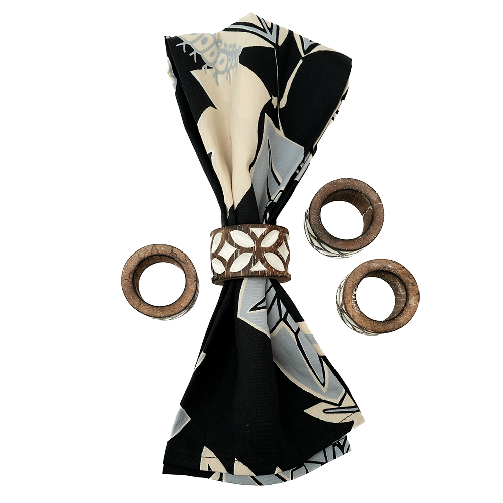 Carved Taupe Napkin Ring set/4