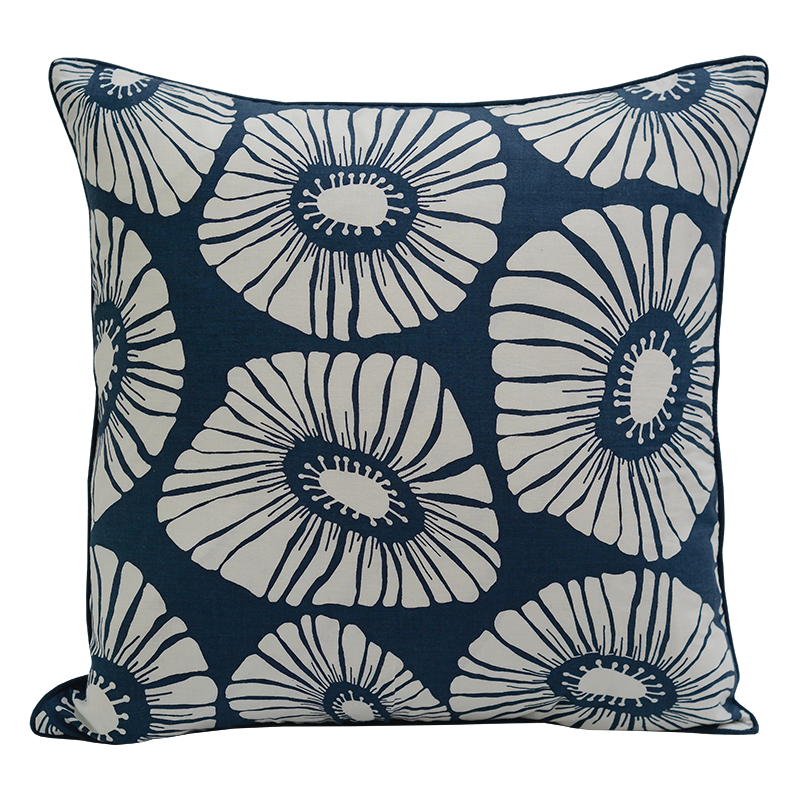 Retro Flowers Indigo Cushion Cover, 45cm