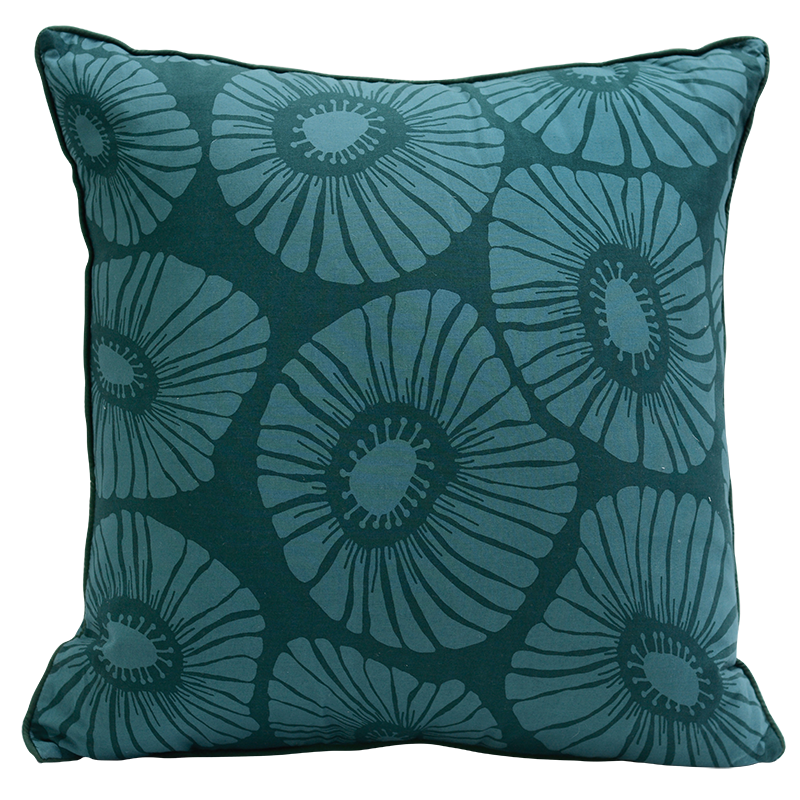 Sarung Bantal Retro Flowers Dark Teal, 50 cm