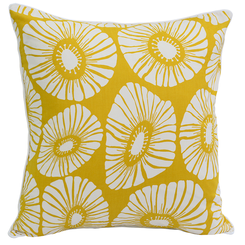 Citrus Yellow Retro Flowers Cushion Cover, 50 cm - SALE HOMEWARES
