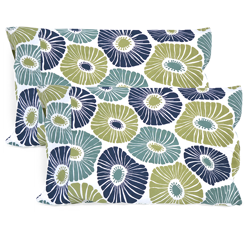 Retro Flowers Green & Blue Standard Pillow Cases