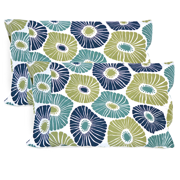 Retro Flowers Green & Blue Standard Pillow Cases
