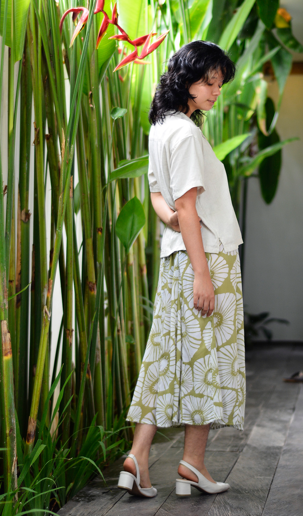 EcoDeluxe Tencel Retro Flowers Lichen Flowy Skirt - SALE CLOTHING & KIDS