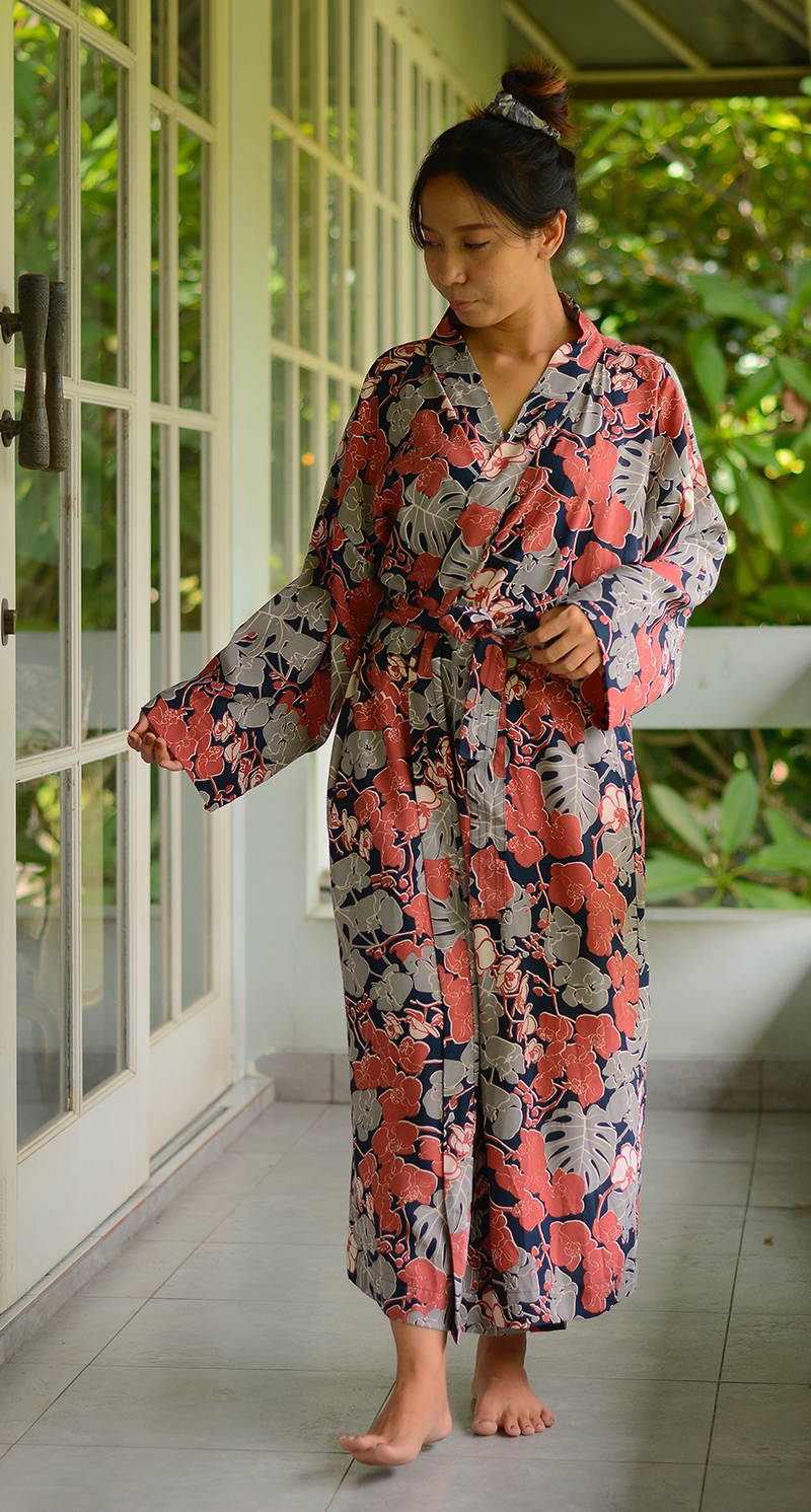 Orchid Coral Navy Rayon Kimono Robe - SALE CLOTHING & KIDS