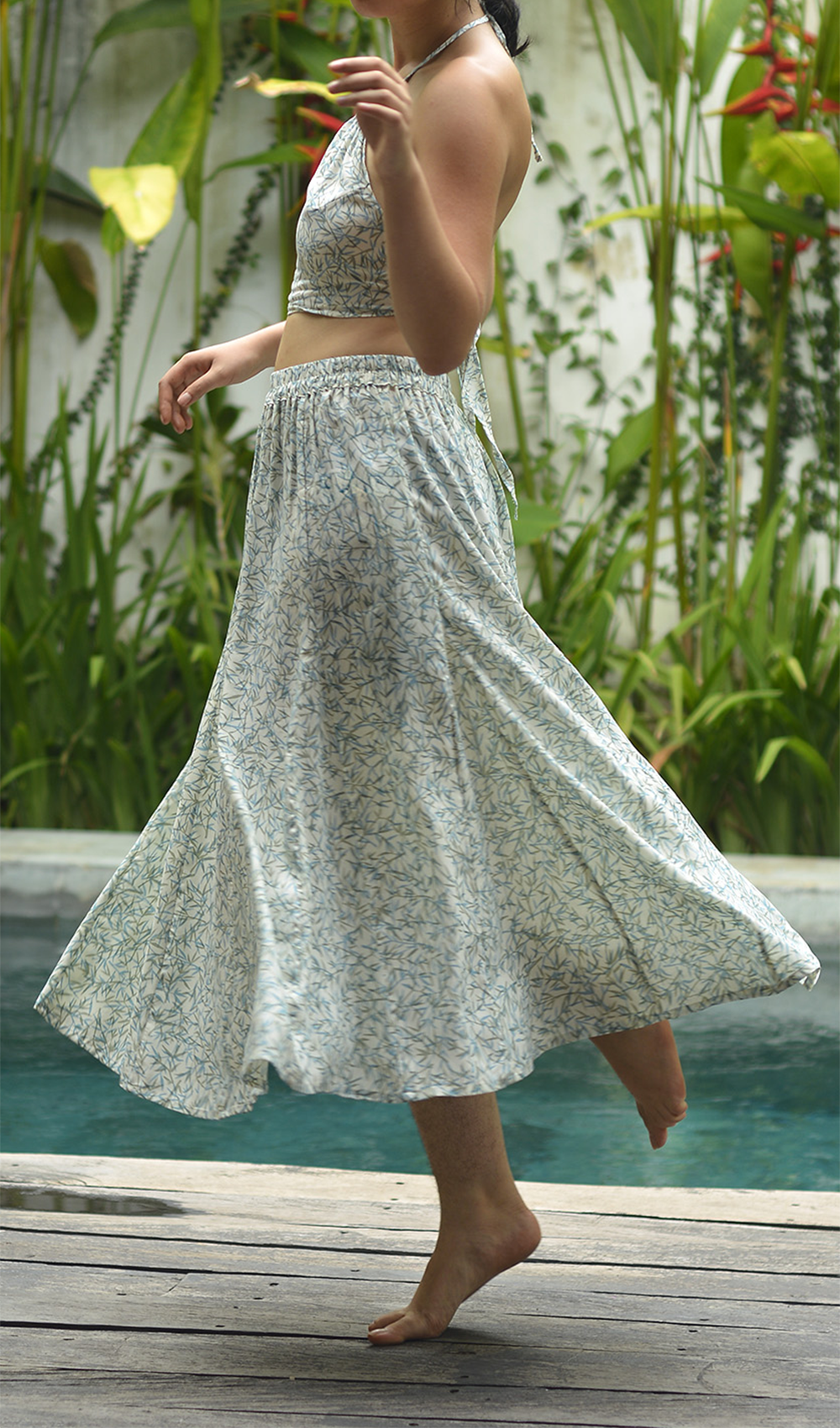 EcoDeluxe Bamboo Blue Flowy Skirt, 2 sizes - SALE CLOTHING & KIDS