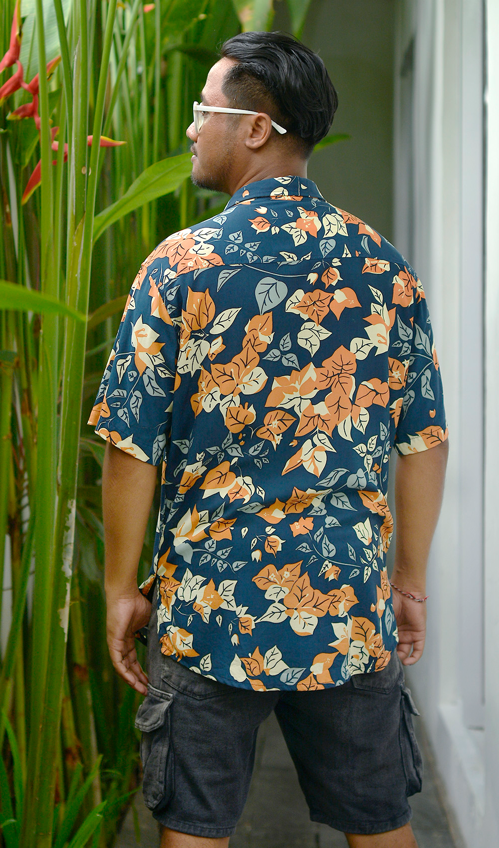 Kemeja Rayon Rempah Bougainvillea Navy, 4 ukuran - OBRAL PAKAIAN & ANAK