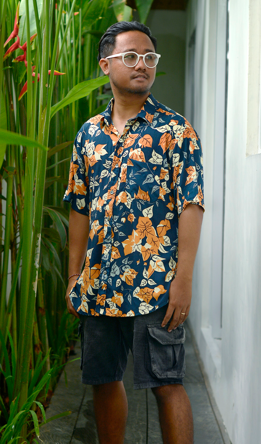 Kemeja Rayon Rempah Bougainvillea Navy, 4 ukuran - OBRAL PAKAIAN & ANAK