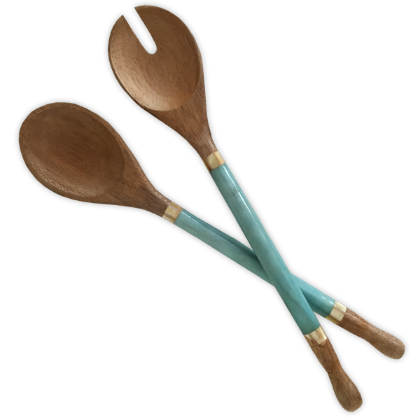 Aqua Capiz & Durian Wood Salad Servers