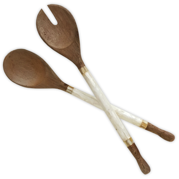White Capiz & Durian Wood Salad Servers