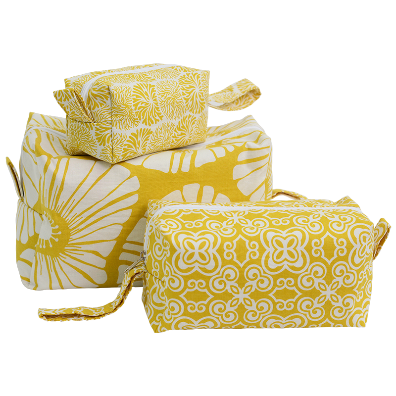 Yellow Retro Flowers Cosmetic Case, Large