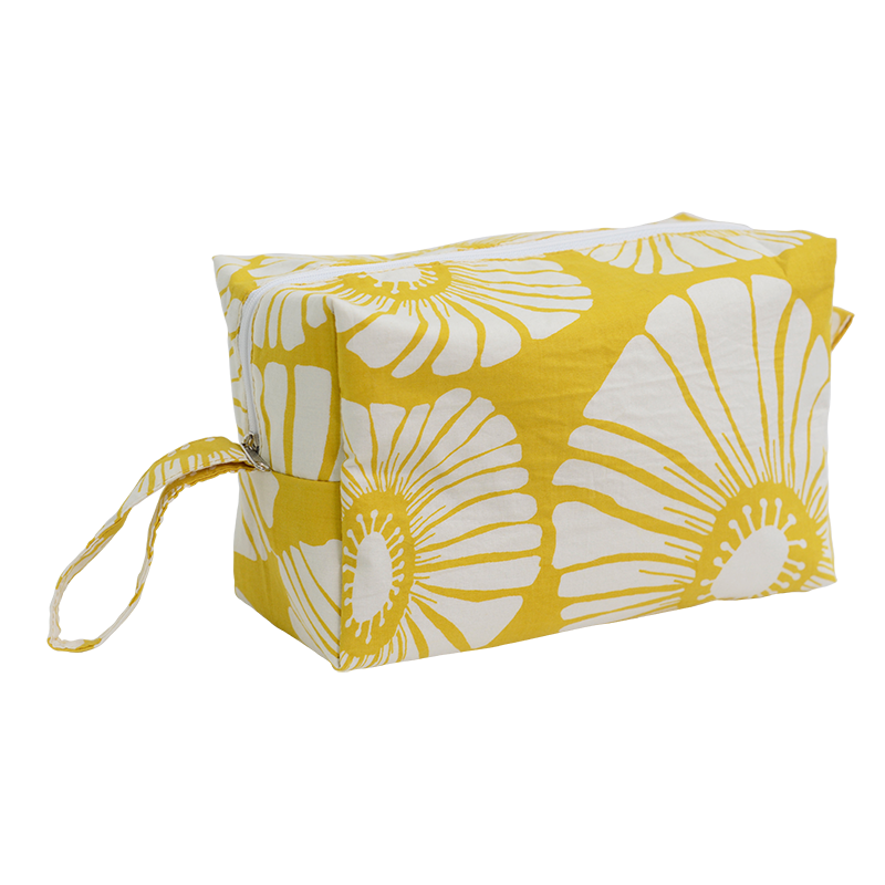 Yellow Retro Flowers Cosmetic Case, Large