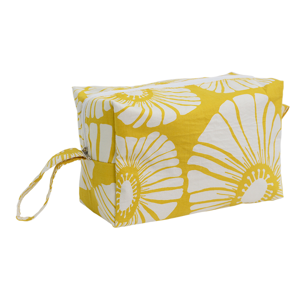 Yellow Retro Flowers Cosmetic Case, Large