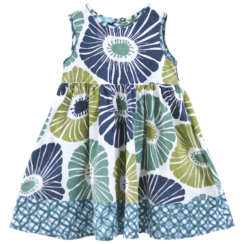 Flowers Green & Blue Sun Dress, 4 sizes