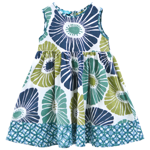Flowers Green & Blue Sun Dress, 4 sizes