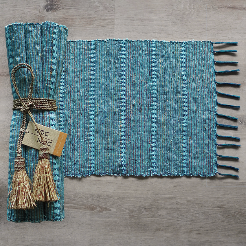 Alas Piring Motif Garis Indigo Vetiver, Set isi 6