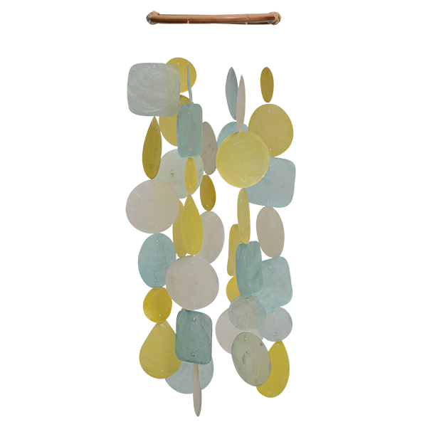 Aqua Yellow Capiz Wind Chime, Small