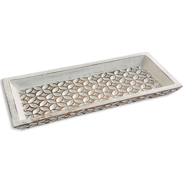Nampan Mini Kayu Ukir - Cat Putih - SALE HOMEWARES