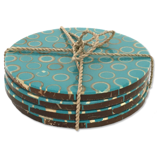 Teal Bamboo Inlaid Coasters, Set of 4