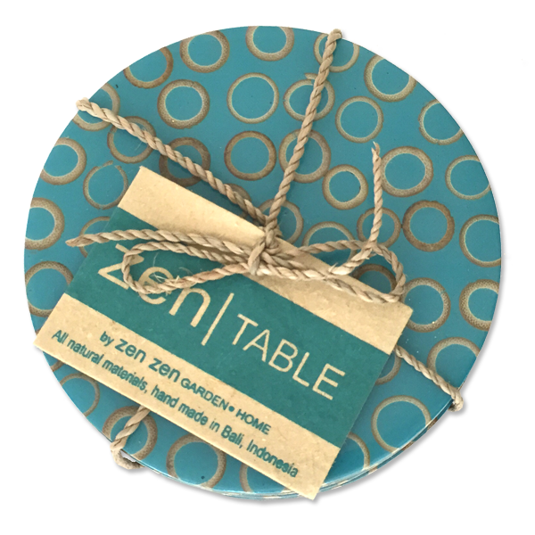Teal Bamboo Inlaid Coasters, Set of 4