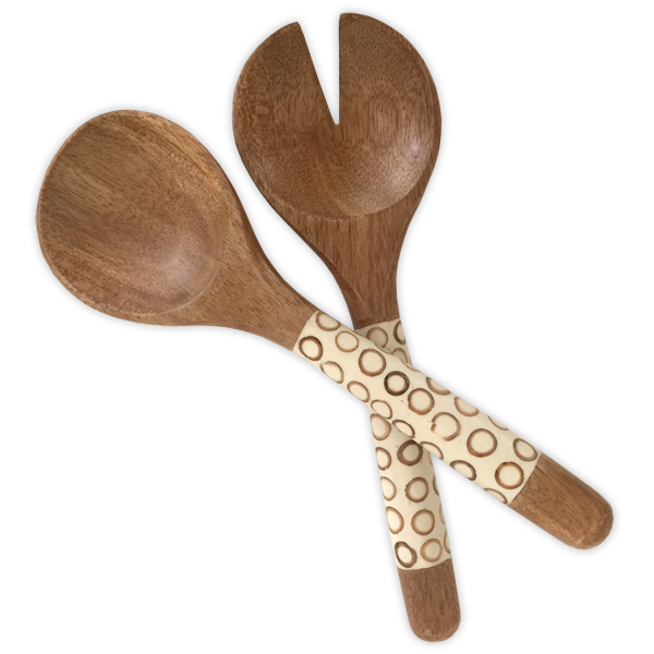 Natural Inlaid Mango Wood Salad Servers, Small