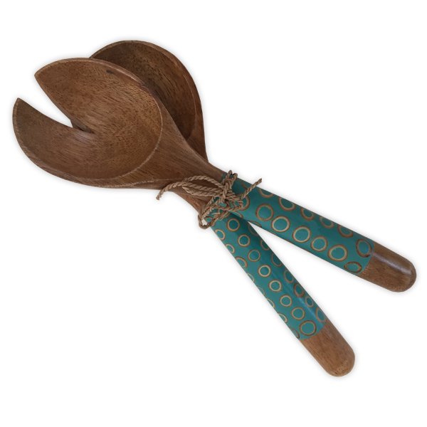 Turquoise Inlaid Mango Wood Salad Servers, Small