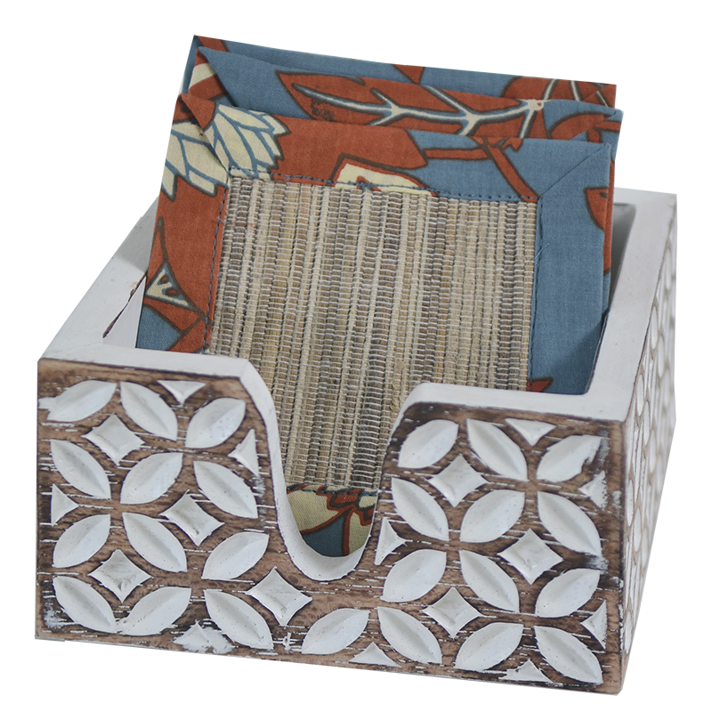 Carved Whitewash Coaster Caddy