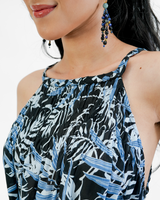 Gaun Panjang Musim Panas Tencel Biru Hitam, Ukuran 1