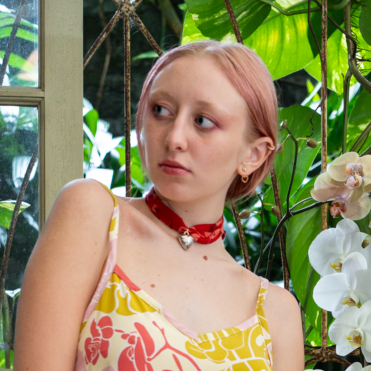 Cherry Heart Ribbon Choker