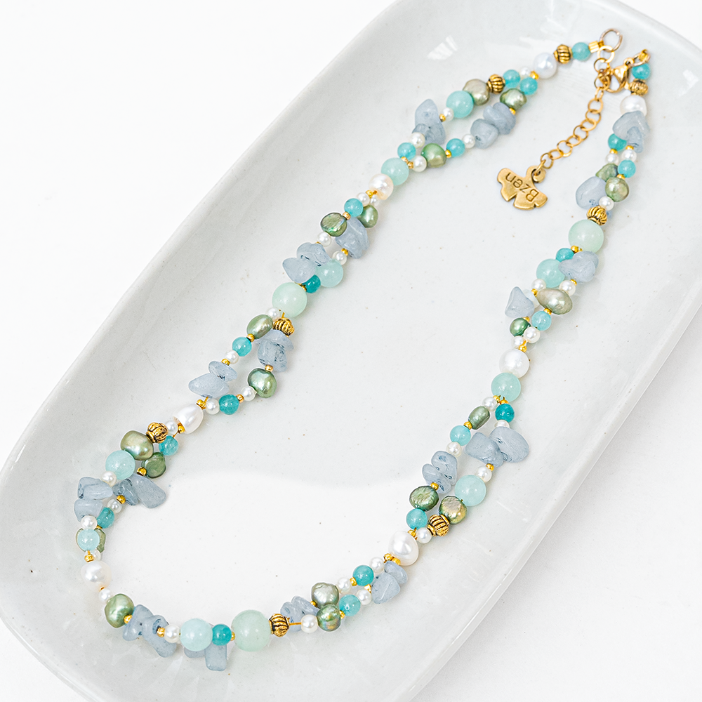 Double Strand Necklace Aqua