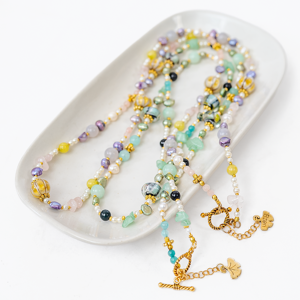 Large Glass Bead Necklace Long - Assorted Colors