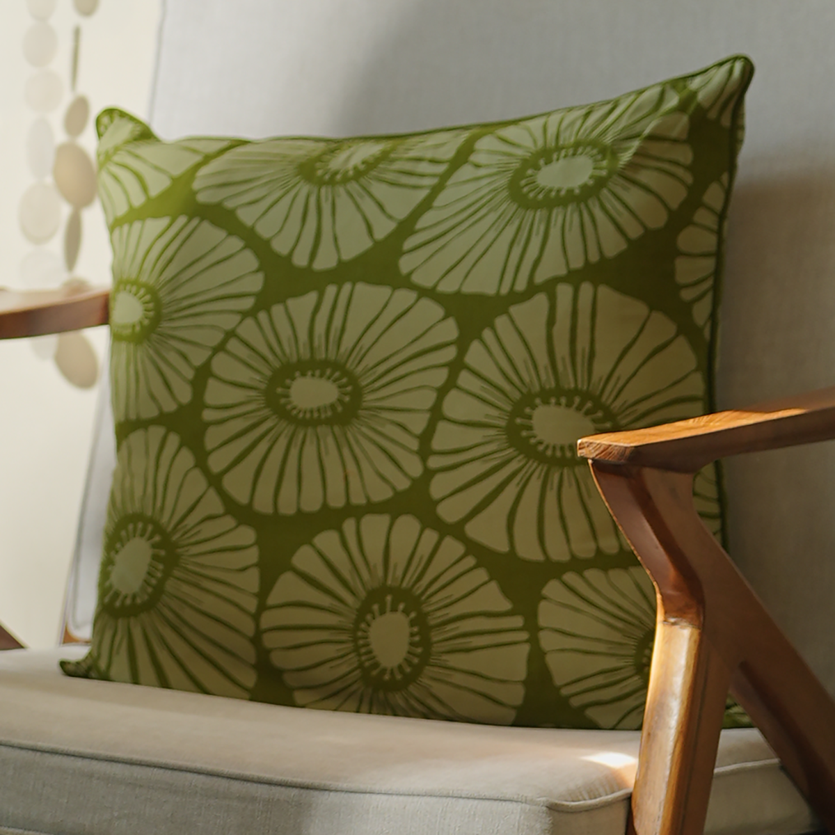 Retro Flowers Avocado Cushion Cover, 50cm